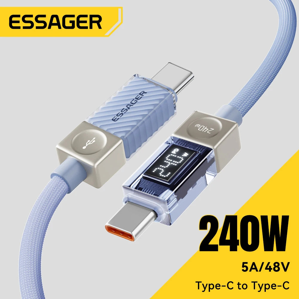 Câble USB‑C ESSAGER Version Haute Qualité & Originale 240W et 100W
