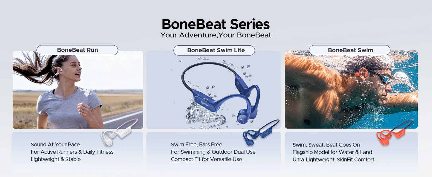 DOOGEE BoneBeat Swim Lite Casque Bluetooth 5.4 à Conduction Osseuse IP68 – 32 Go MP3, Open-Ear, Étanche pour Natation & Sport