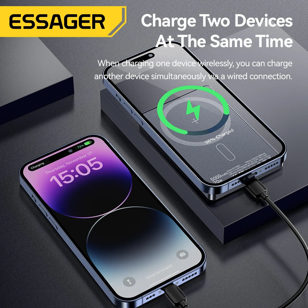 Essager Power Bank Magnétique Sans Fil 20W 5000mAh Ultra‑Fin, Batterie Externe