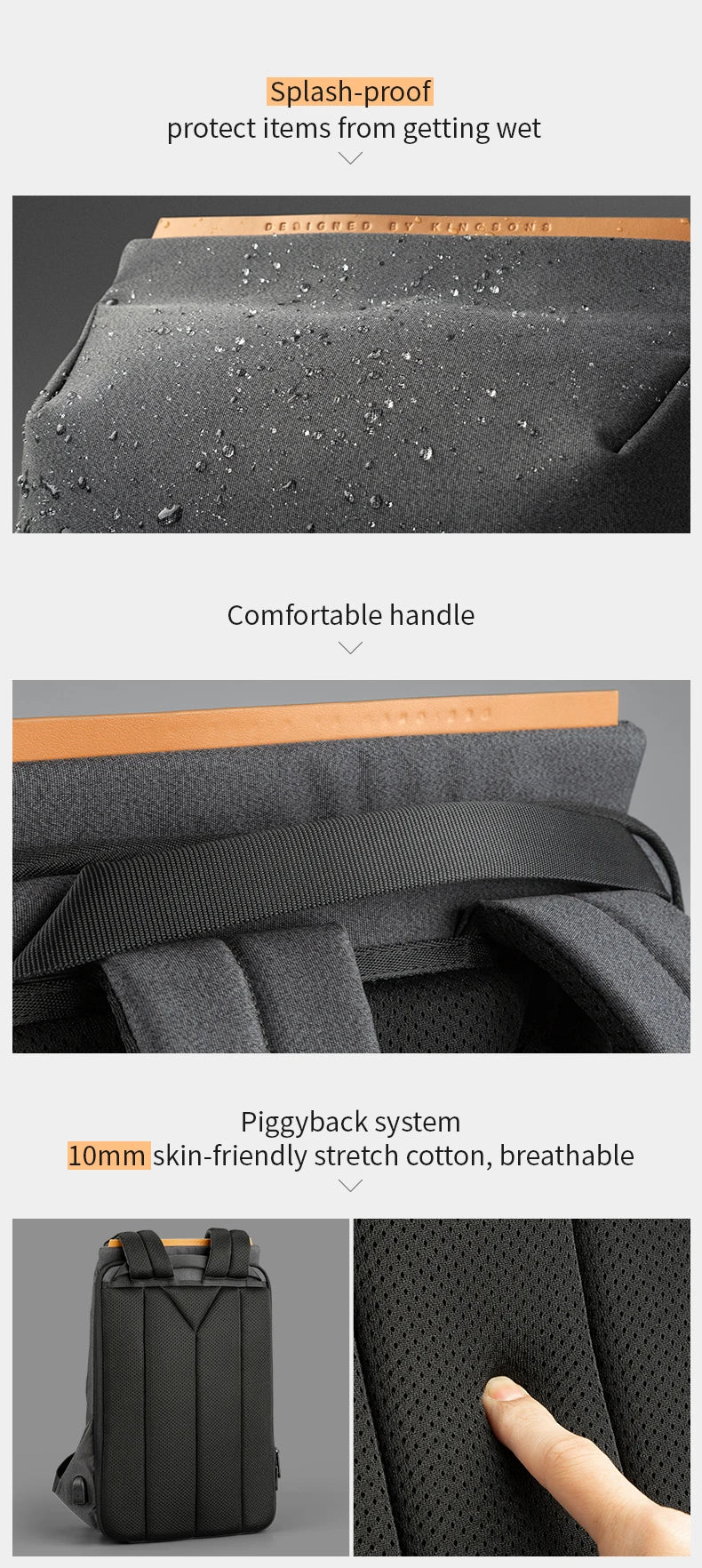 Kingsons Sac à dos antivol KS3207W pour ordinateur 15,6″ avec port USB