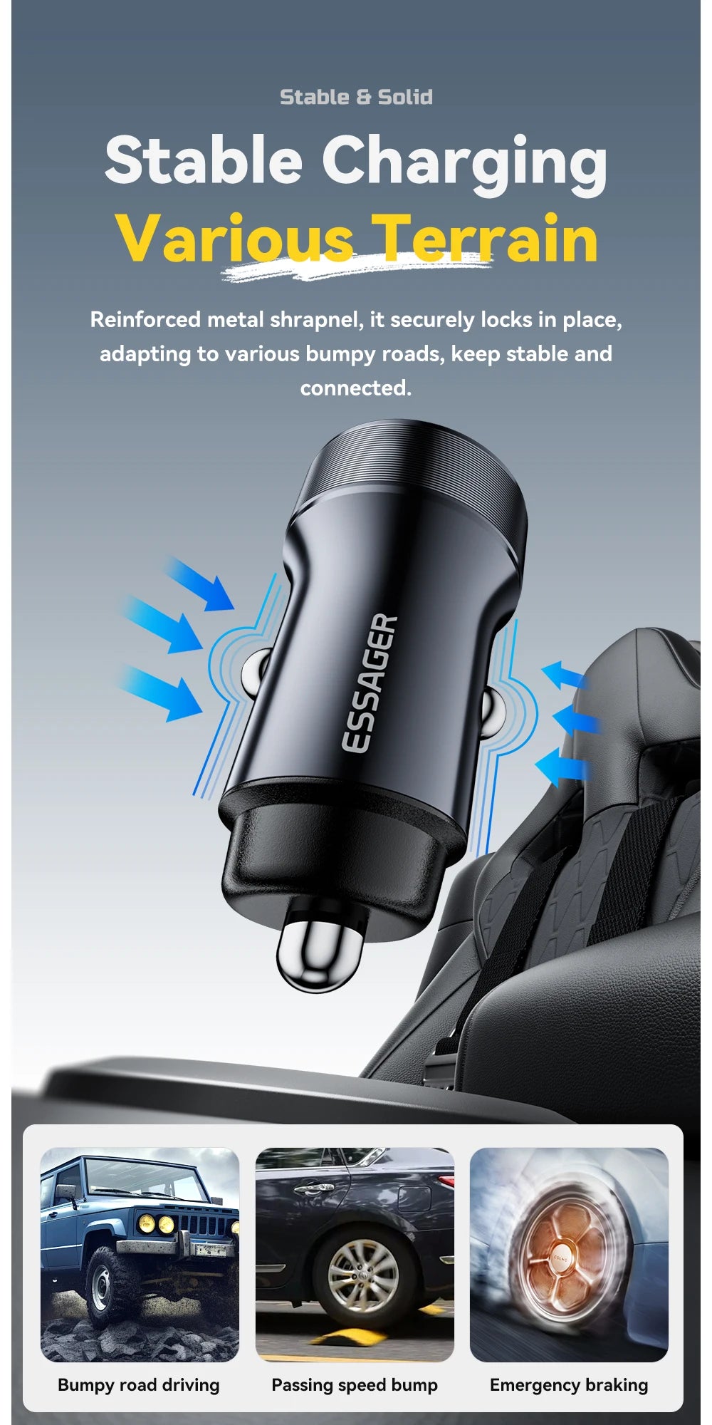 Chargeur ESSAGER USB‑A & Type‑C Charge Rapide PD 30W
