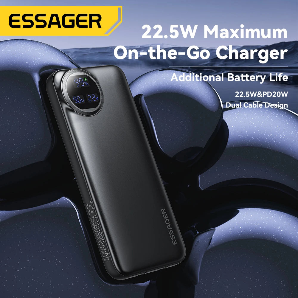 Essager Power Bank 22.5W avec Câble Intégré – Affichage Numérique – 20000mAh / 10000mAh