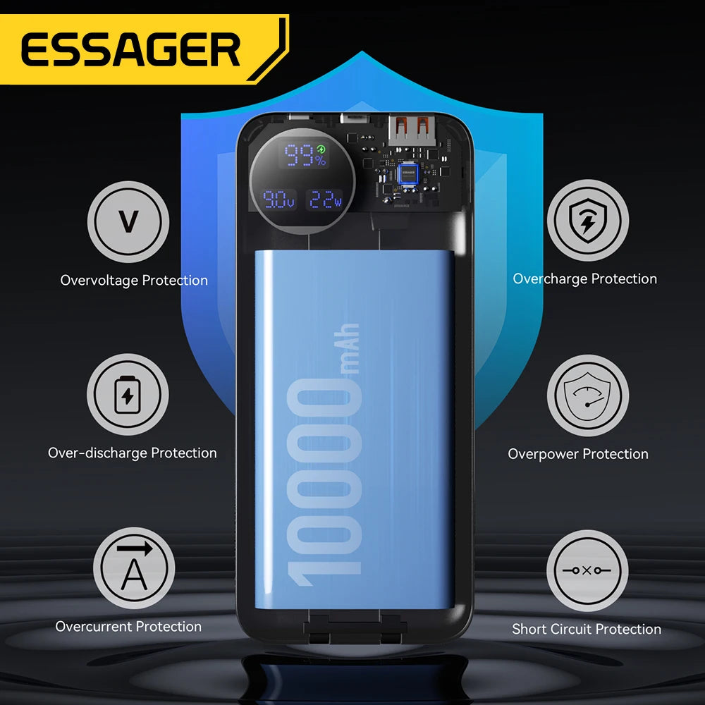 Essager Power Bank 22.5W avec Câble Intégré – Affichage Numérique – 20000mAh / 10000mAh