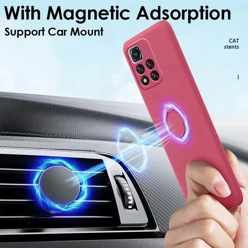 Coque de téléphone avec support magnétique en Silicone liquide de luxe, étui arrière pour XiaoMi 13T 14T 15 Redmi 13C 4G Note 12 13 14 Pro Plus 5G