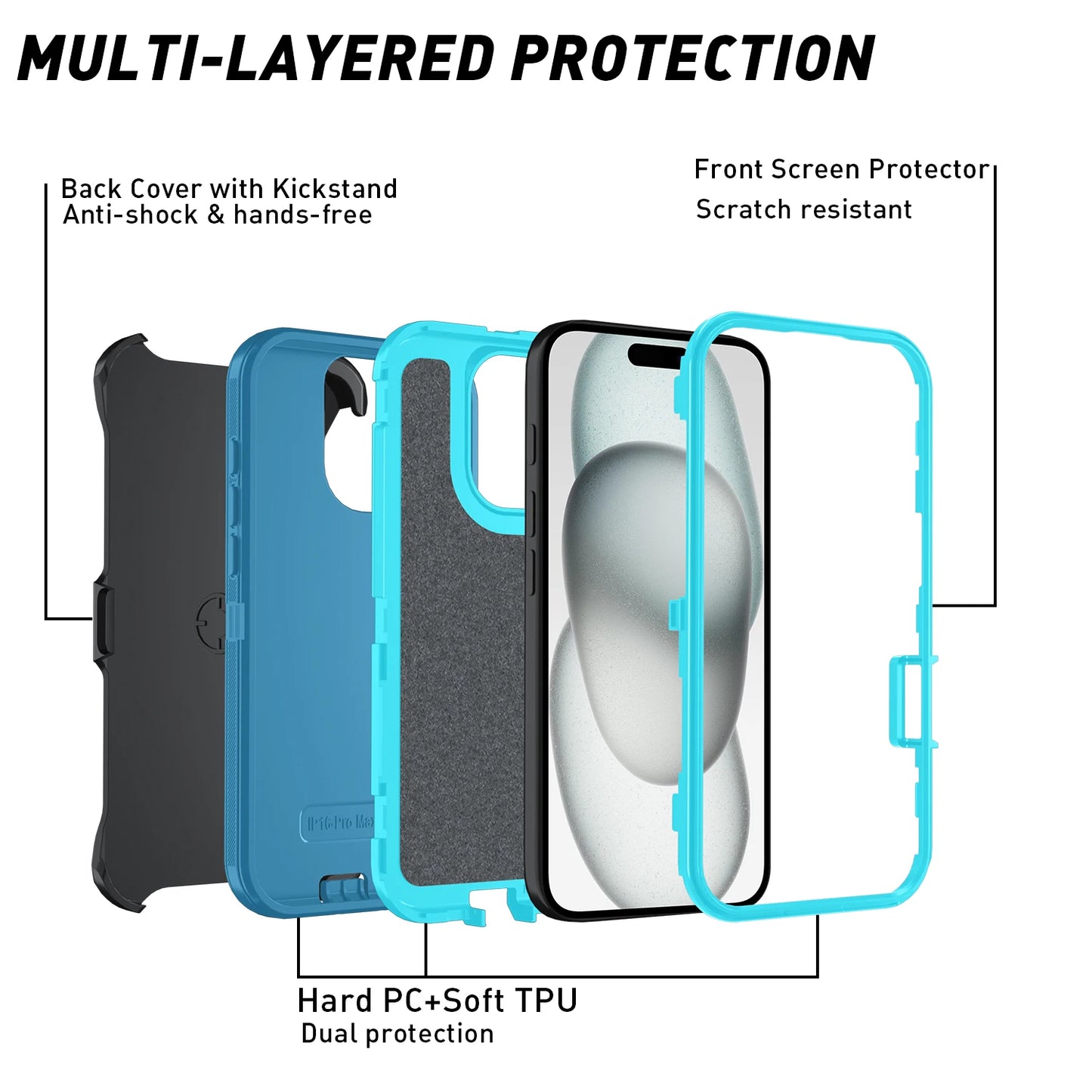 Armor Shockproof Defender Case For iPhone 11–15 Pro Max / X / XS / XR / XS Max / 7 / 8 Plus / SE2 / SE4