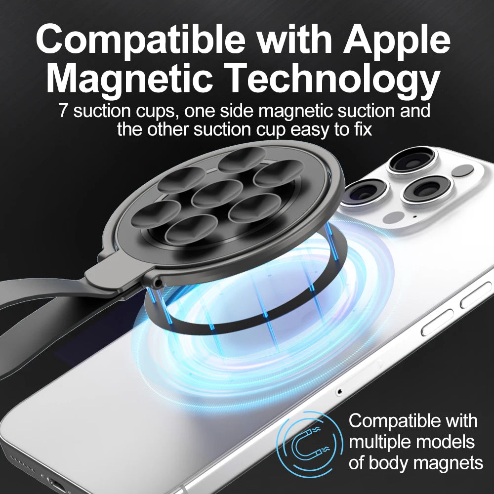 Support Magnétique 2‑en‑1 avec Anneau & Ventouse Silicone – Compatible iPhone / MagSafe