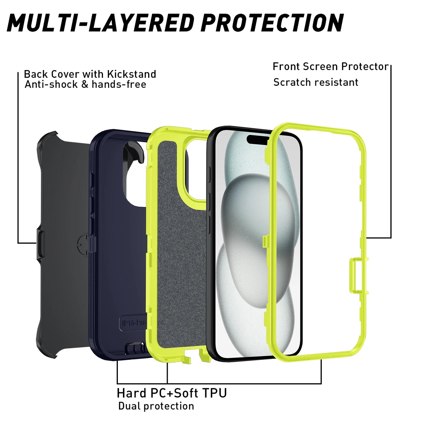 Armor Shockproof Defender Case For iPhone 11–15 Pro Max / X / XS / XR / XS Max / 7 / 8 Plus / SE2 / SE4