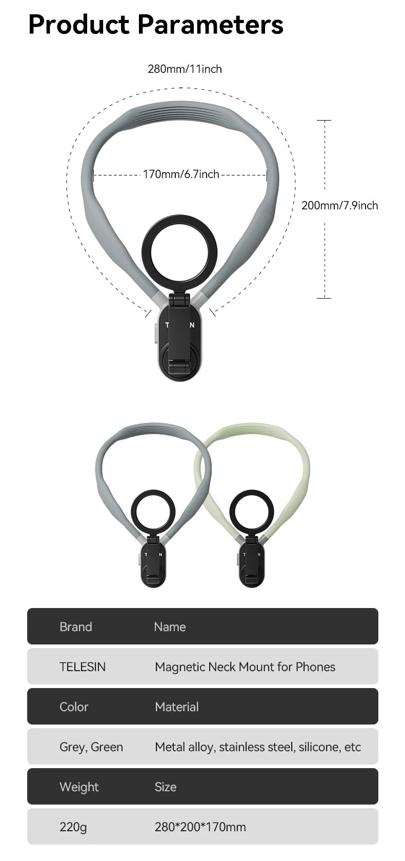 Support de Cou Magnétique TELESIN pour Smartphone – Vidéo POV Mains Libres