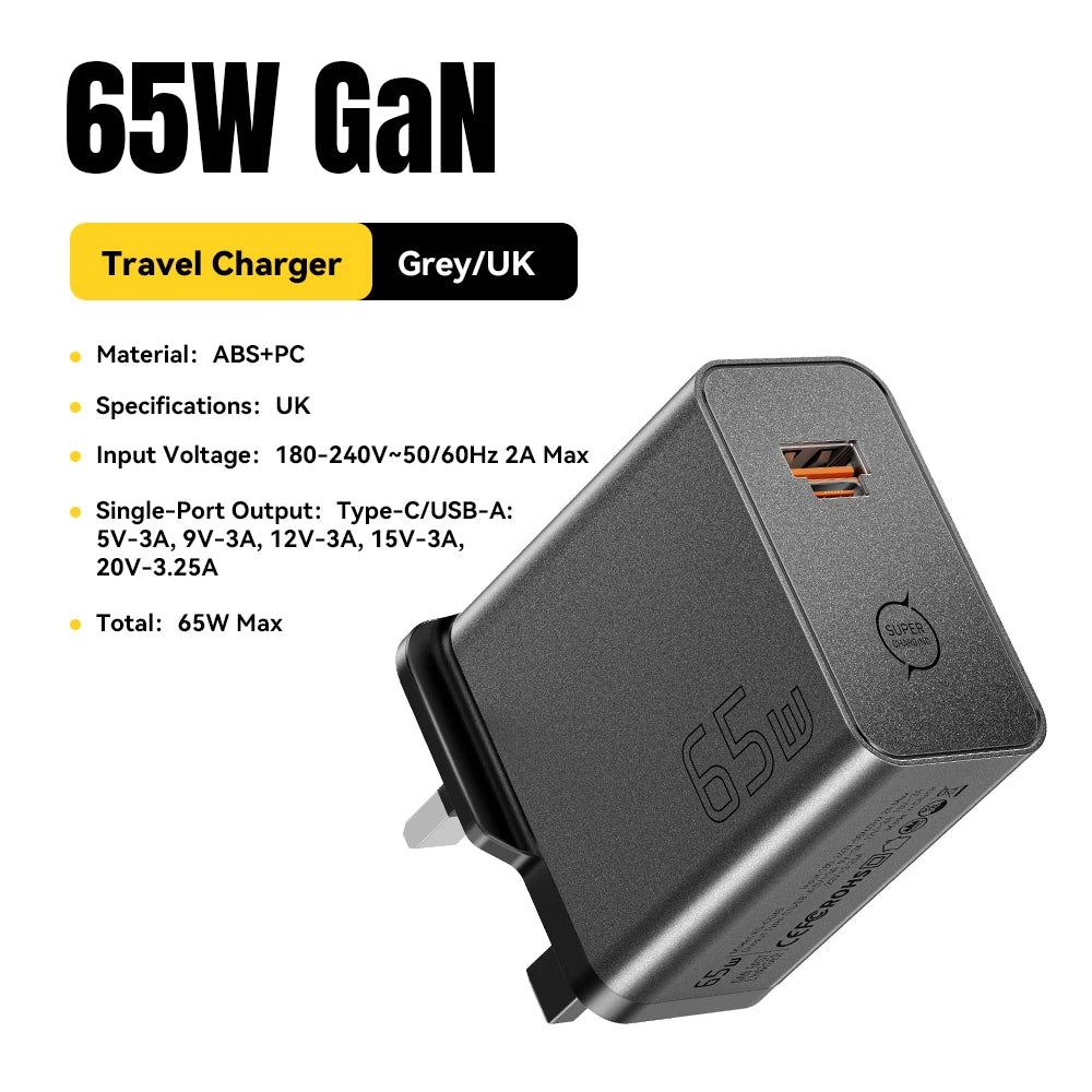 Chargeur ESSAGER GaN 65W USB-C / USB-A – Charge Rapide