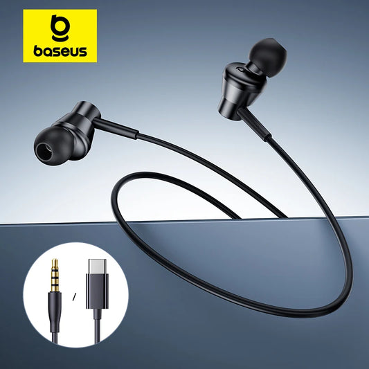 Baseus Encok CZ11/HZ11 – Écouteurs Filaire Type‑C / 3.5mm, Driver 10mm, Basses Puissantes & Bouton Multifonction