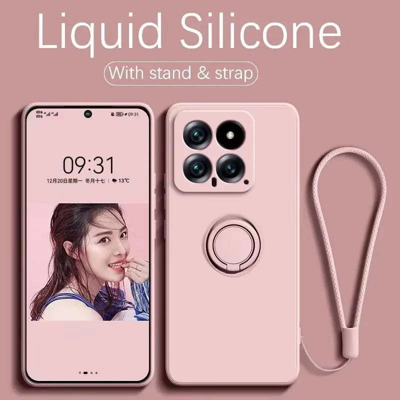 Coque de téléphone avec support magnétique en Silicone liquide de luxe, étui arrière pour XiaoMi 13T 14T 15 Redmi 13C 4G Note 12 13 14 Pro Plus 5G