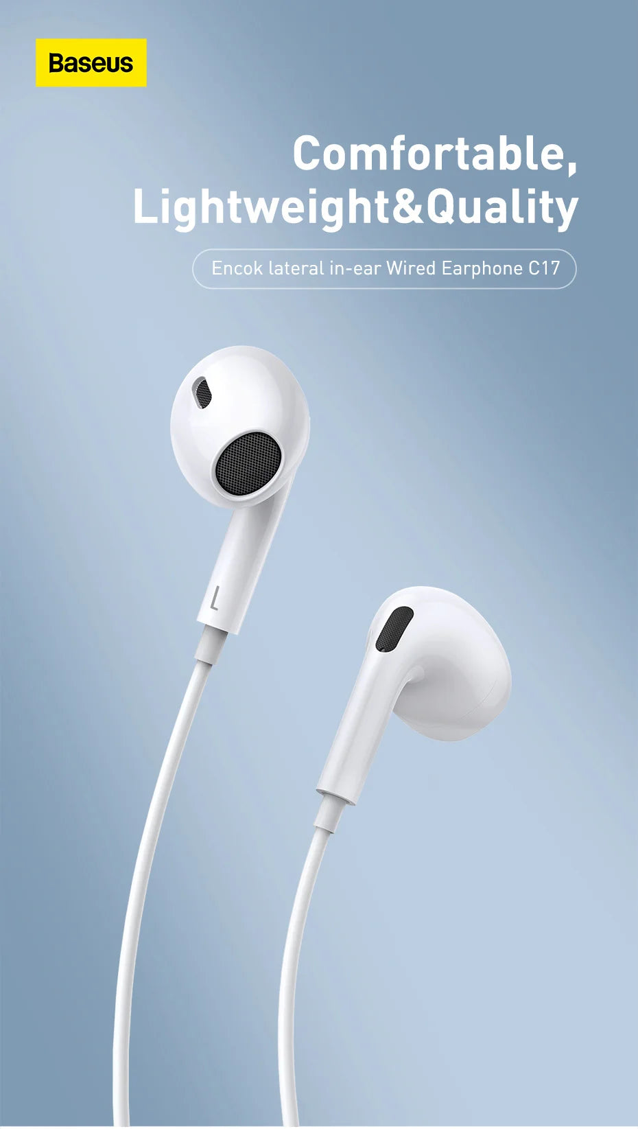 Baseus C17 – Écouteurs filaires HiFi Type‑C avec microphone | Confort in‑ear & son clair