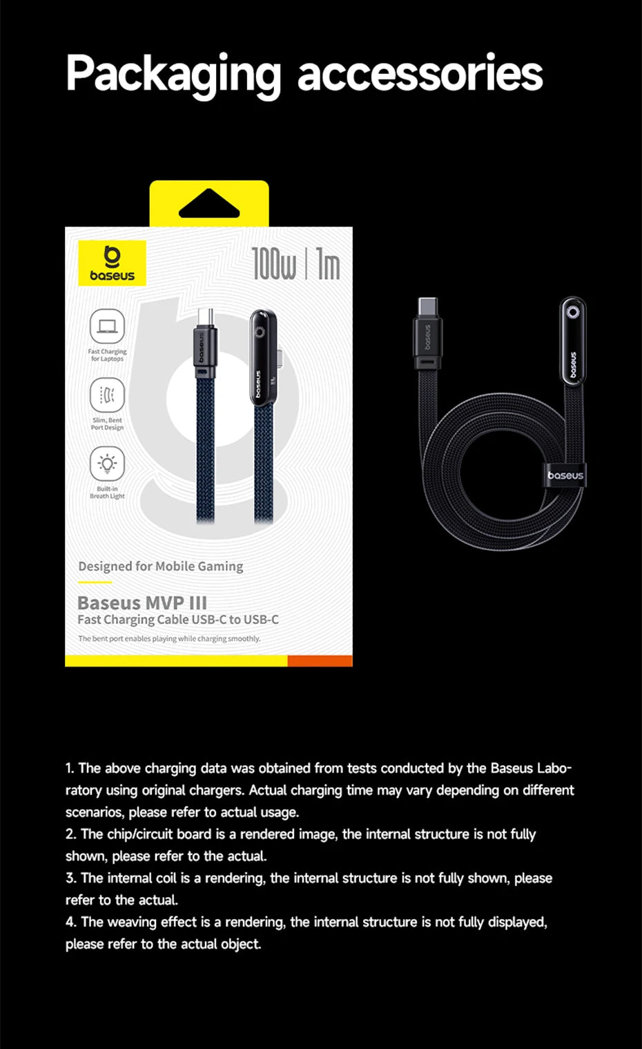 Baseus MVP3 Câble USB‑C Coudé 100W avec LED