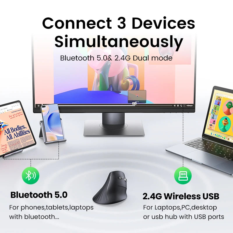 UGREEN-Souris Verticale Sans Fil, Bluetooth