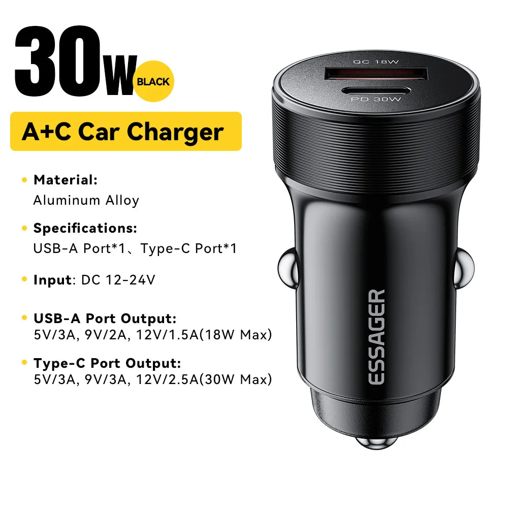 Chargeur ESSAGER USB‑A & Type‑C Charge Rapide PD 30W