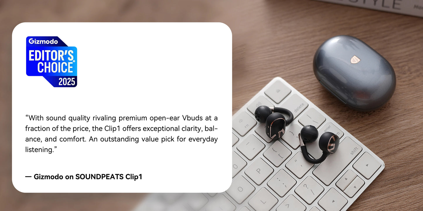 SoundPEATS Clip1 Open-Ear OWS Wireless Earbuds – LDAC, Hi-Res Audio, Dolby Audio, IPX5, 40H Battery