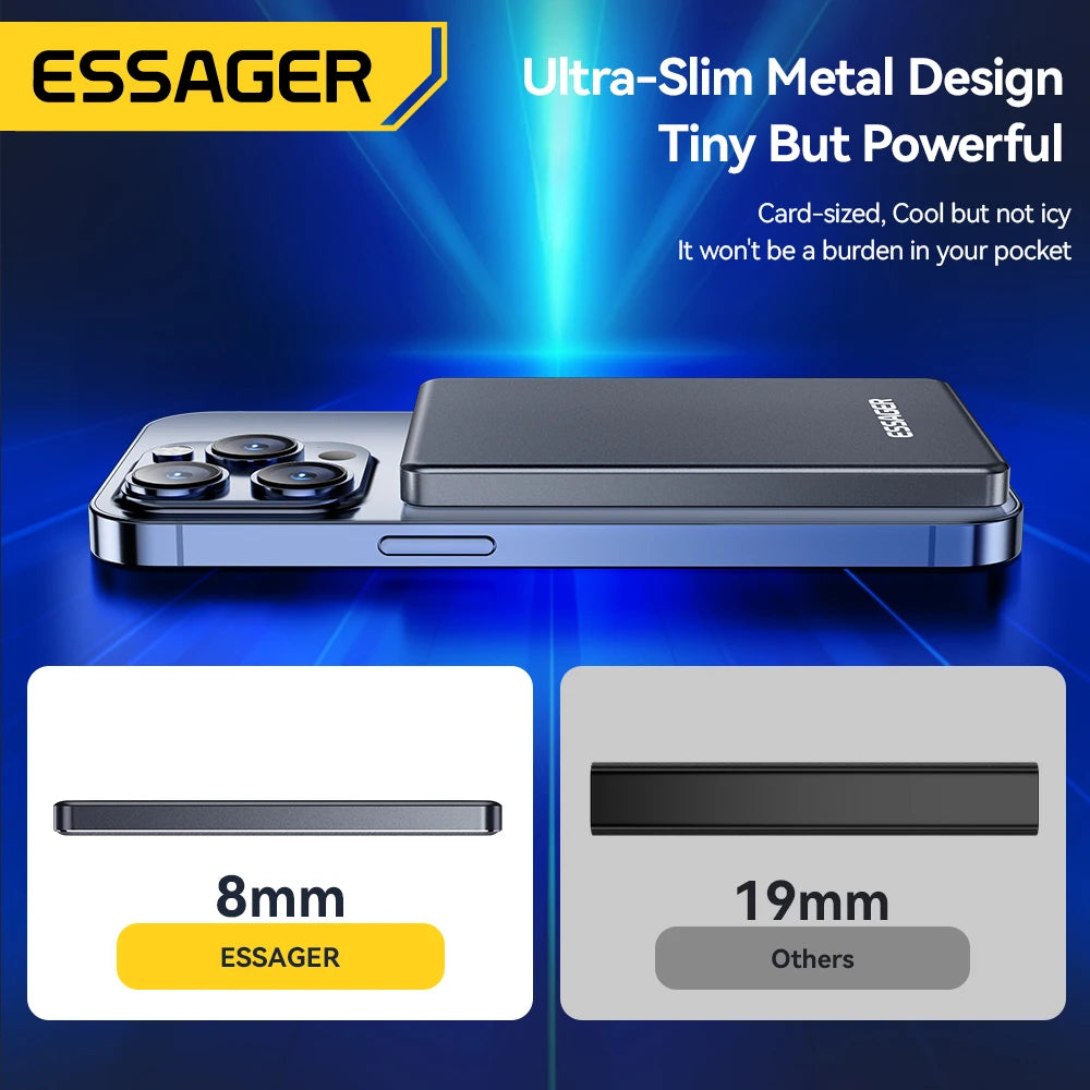 Essager Power Bank Magnétique Sans Fil 20W 5000mAh Ultra‑Fin, Batterie Externe