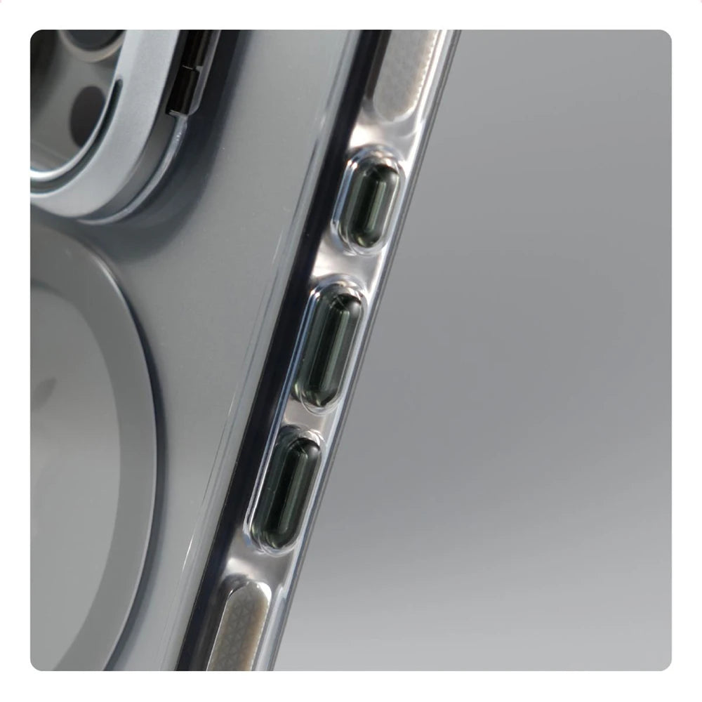 Coque pare‑chocs transparente de luxe MagSafe avec protection d’objectif, compatible iPhone 12 / 13 / 14 / 15 / 16 / 17 (base, Plus, Pro, Pro Max, Air) avec support intégré pour une protection élégante au quotidien.