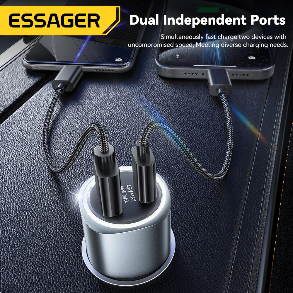 Chargeur voiture Essager 89W — double port QC 4.0/3.0 recharge rapide, USB Type‑C