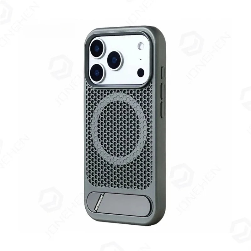 Coque magnétique antichoc avec support et dissipation thermique pour iPhone 17 / 16 / 15 / 14 / 13 – Pro, Pro Max, Normal, Air, Plus