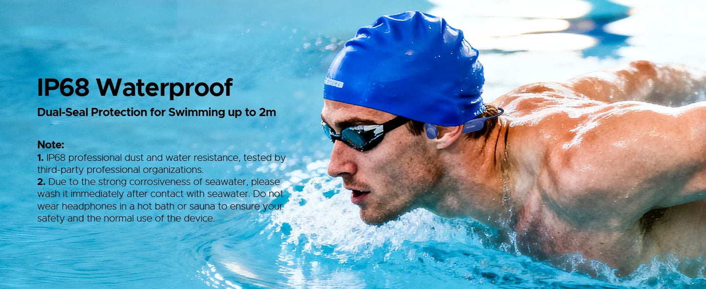 DOOGEE BoneBeat Swim Lite Casque Bluetooth 5.4 à Conduction Osseuse IP68 – 32 Go MP3, Open-Ear, Étanche pour Natation & Sport