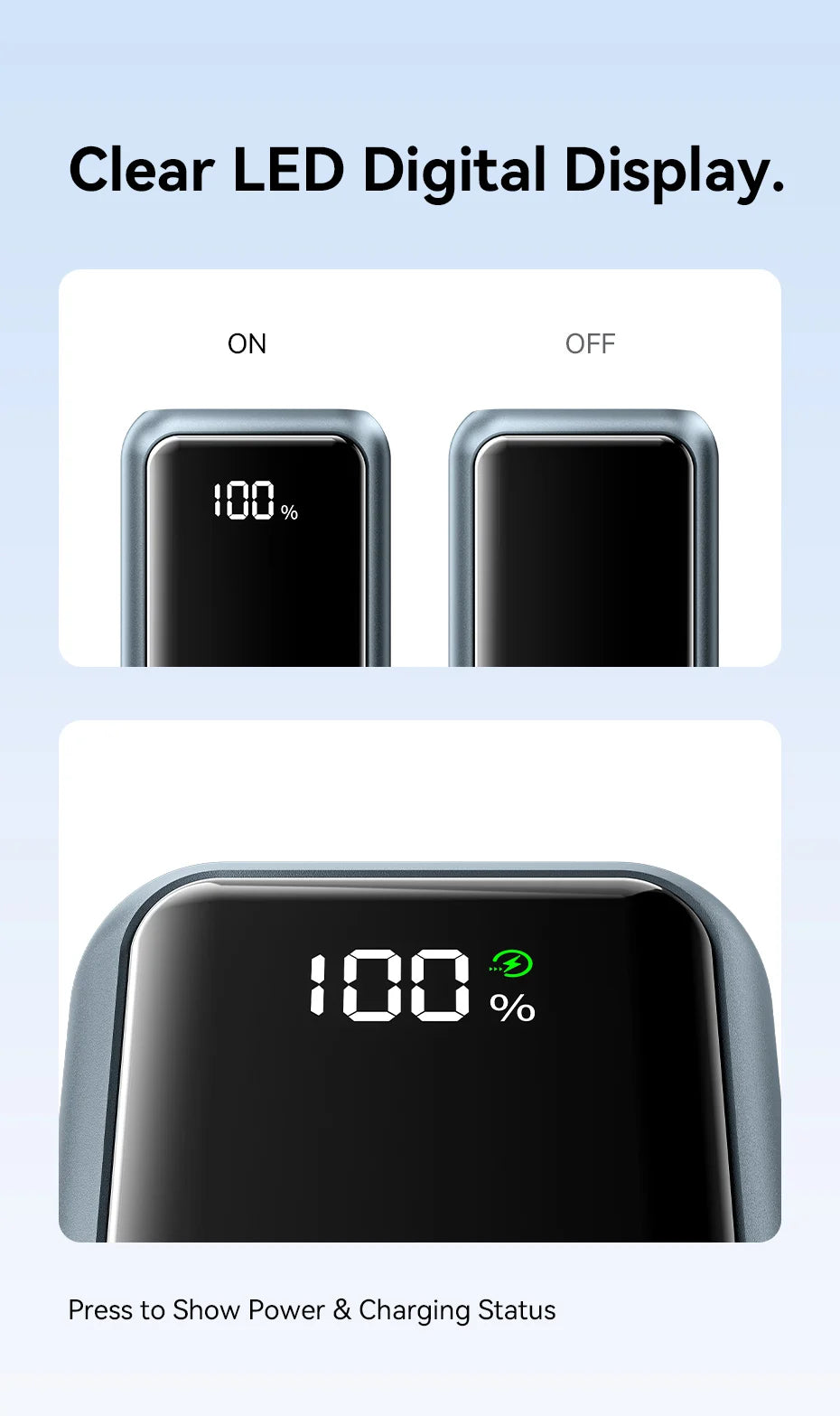 Power bank Vention 10000mAh avec câble USB‑C intégré, charge rapide 22.5W et PD 3.0