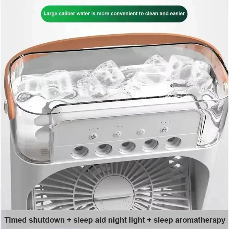 Ventilateur Portable 3‑en‑1, Mini Climatiseur, Humidificateur & Veilleuse LED pour Maison et Bureau