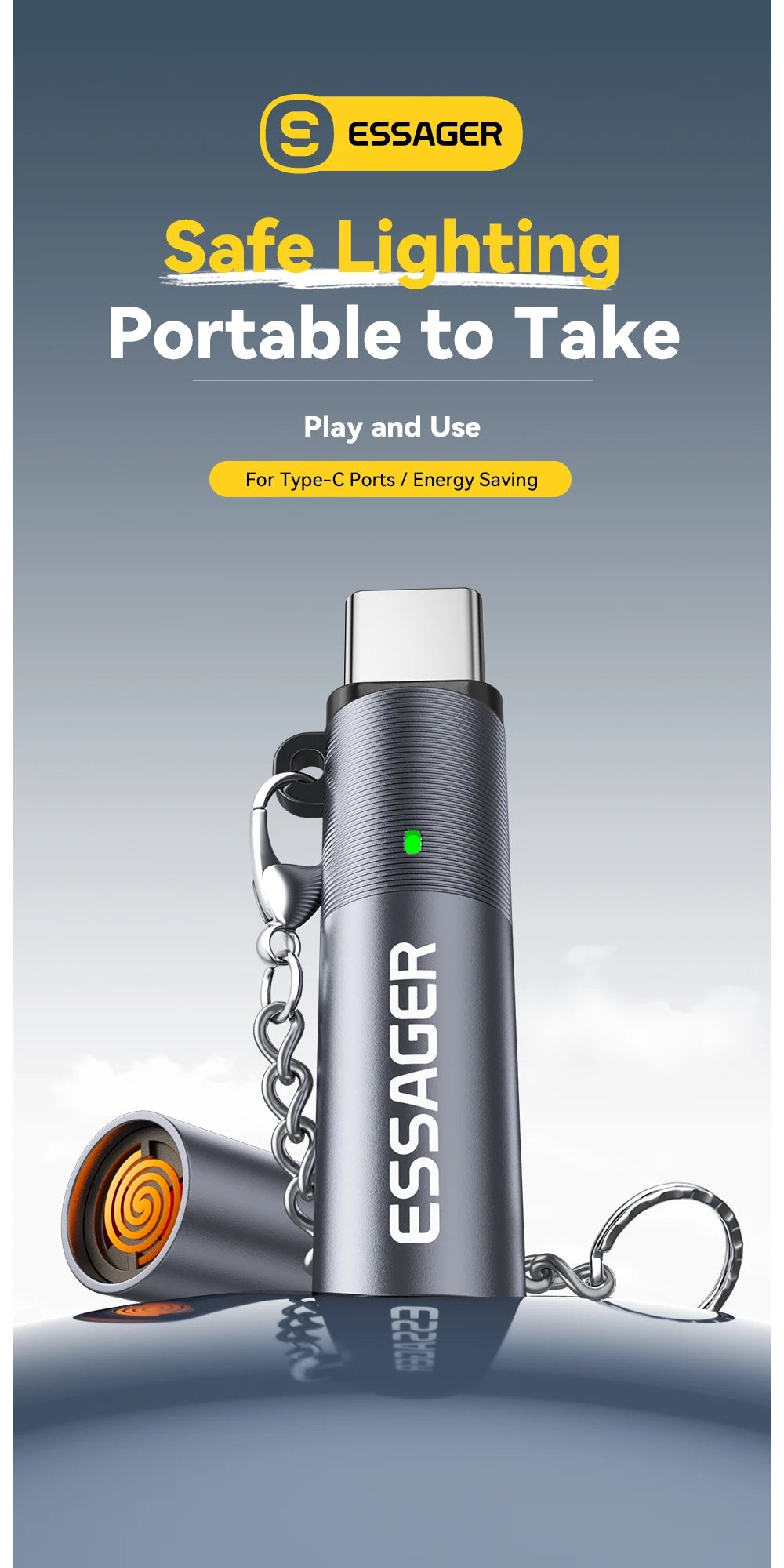 Mini Allume‑Cigare Électronique ESSAGER Type‑C – Sans Flamme, Chauffage Tungstène, Compatible OTG