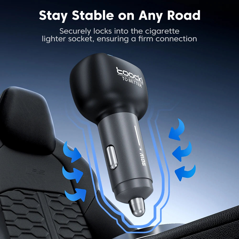Chargeur TOOCKI à charge rapide avec quatre ports, disponible en versions 90W et 120W.