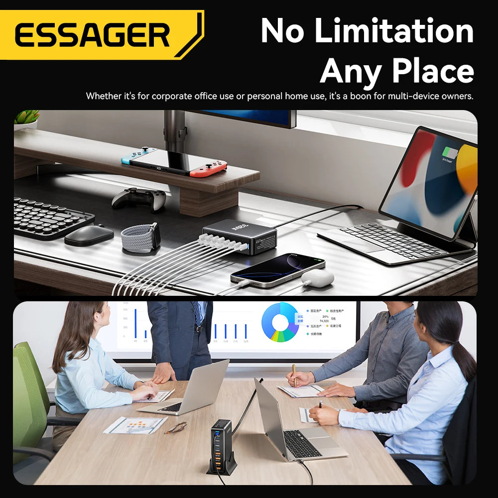 Chargeur rapide GaN Essager 320W, station de charge de bureau