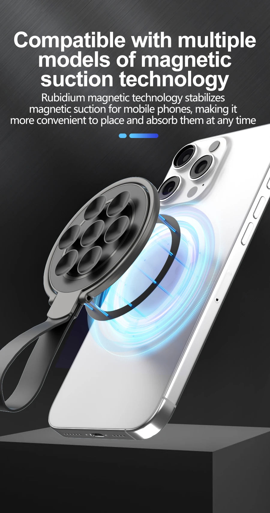 Support Magnétique 2‑en‑1 avec Anneau & Ventouse Silicone – Compatible iPhone / MagSafe