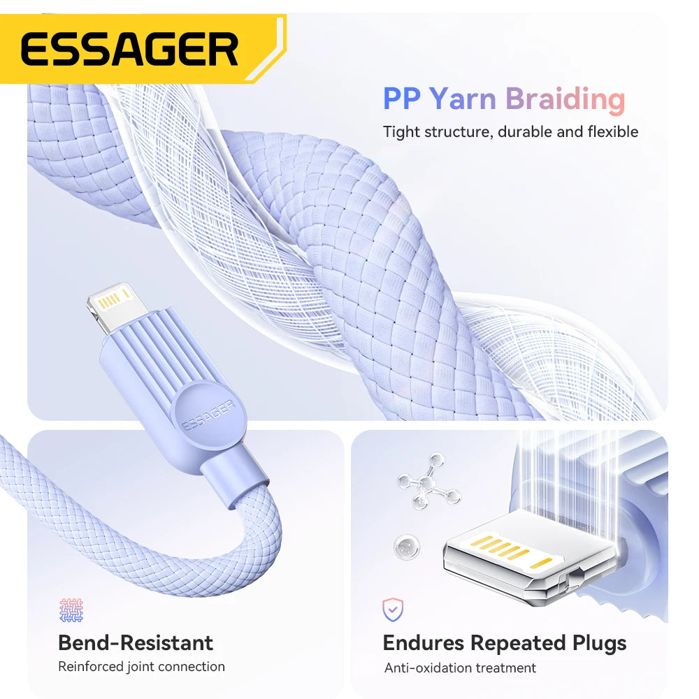 Câble Essager 29W Type‑C vers Lightning Macaron Charge Rapide