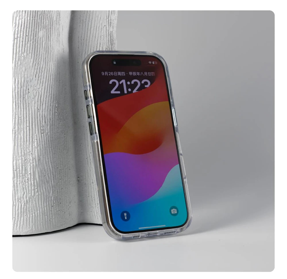 Coque pare‑chocs transparente de luxe MagSafe avec protection d’objectif, compatible iPhone 12 / 13 / 14 / 15 / 16 / 17 (base, Plus, Pro, Pro Max, Air) avec support intégré pour une protection élégante au quotidien.