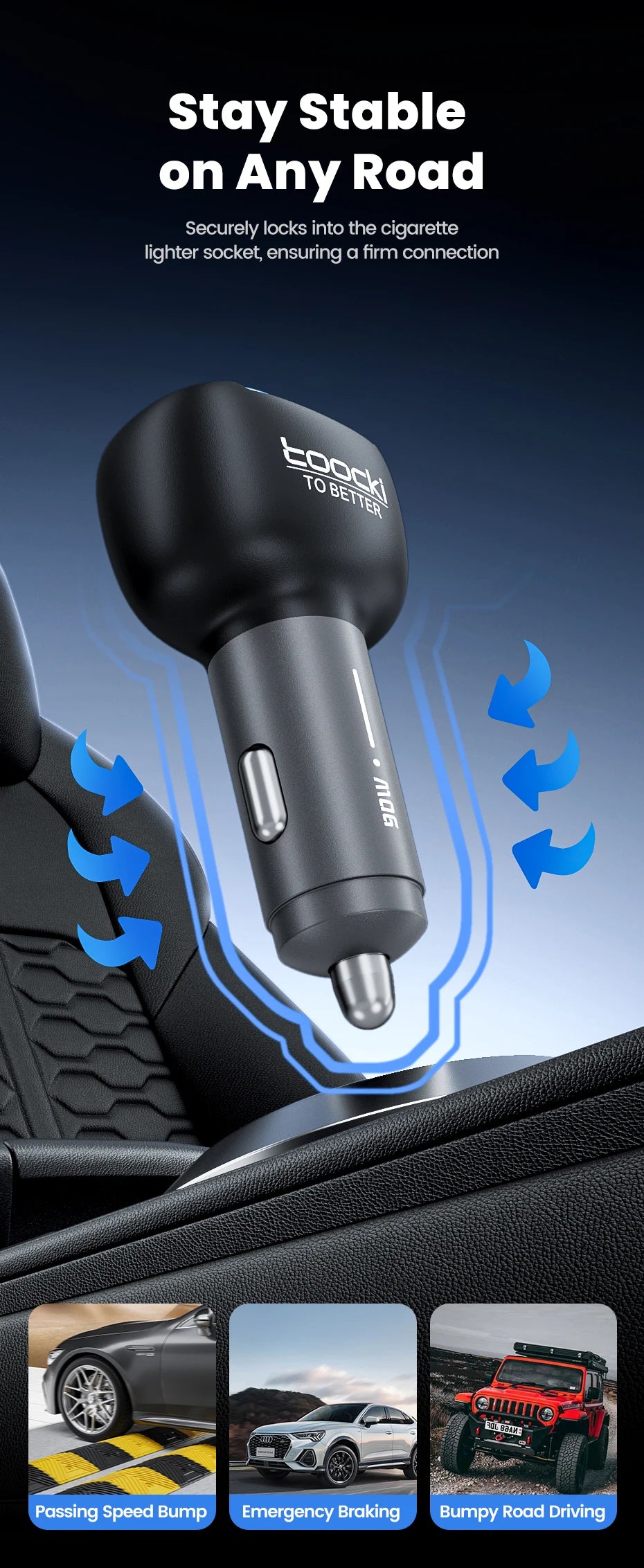 Chargeur TOOCKI à charge rapide avec quatre ports, disponible en versions 90W et 120W.