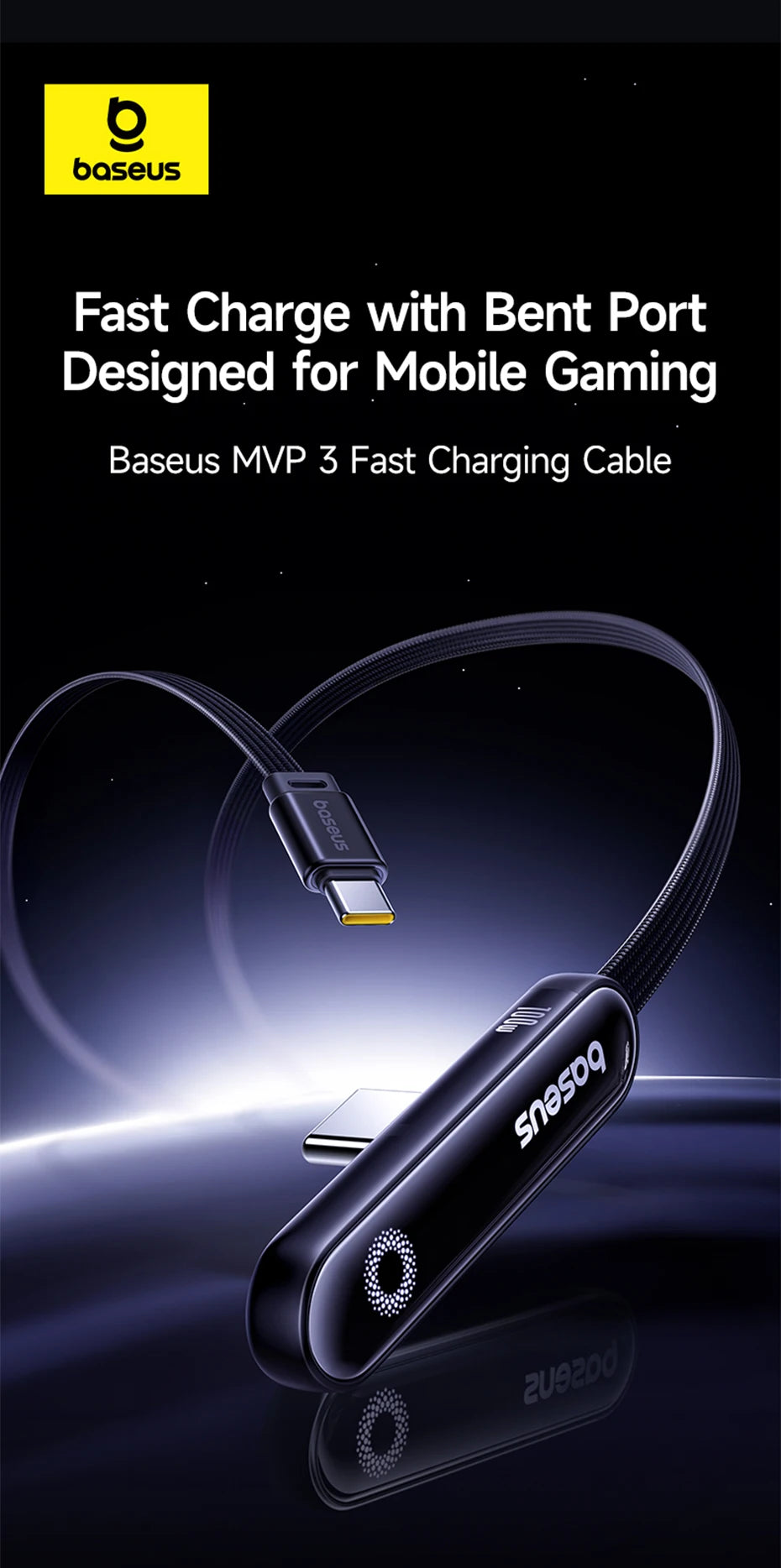 Baseus MVP3 Câble USB‑C Coudé 100W avec LED