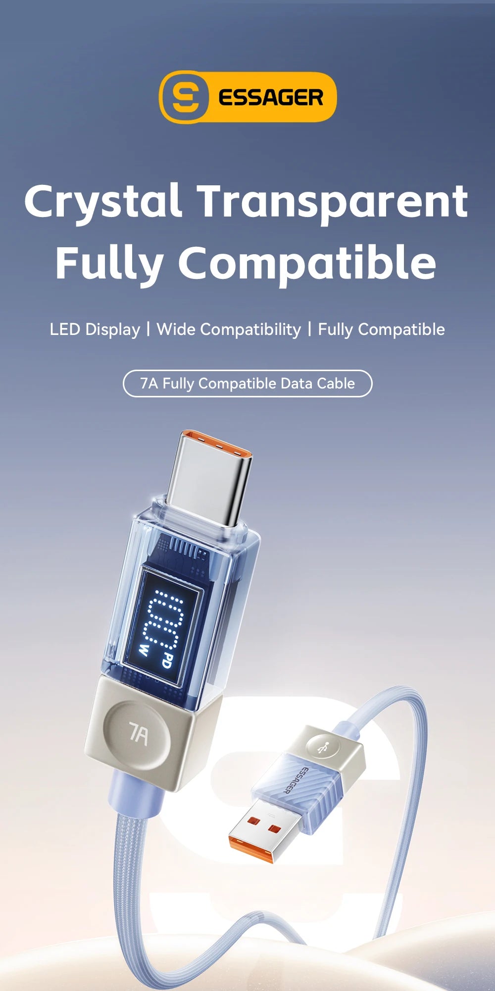 Câble USB‑C ESSAGER Version Haute Qualité & Originale 240W et 100W