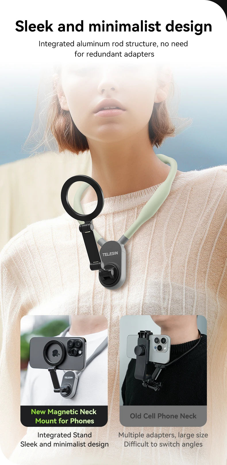 Support de Cou Magnétique TELESIN pour Smartphone – Vidéo POV Mains Libres