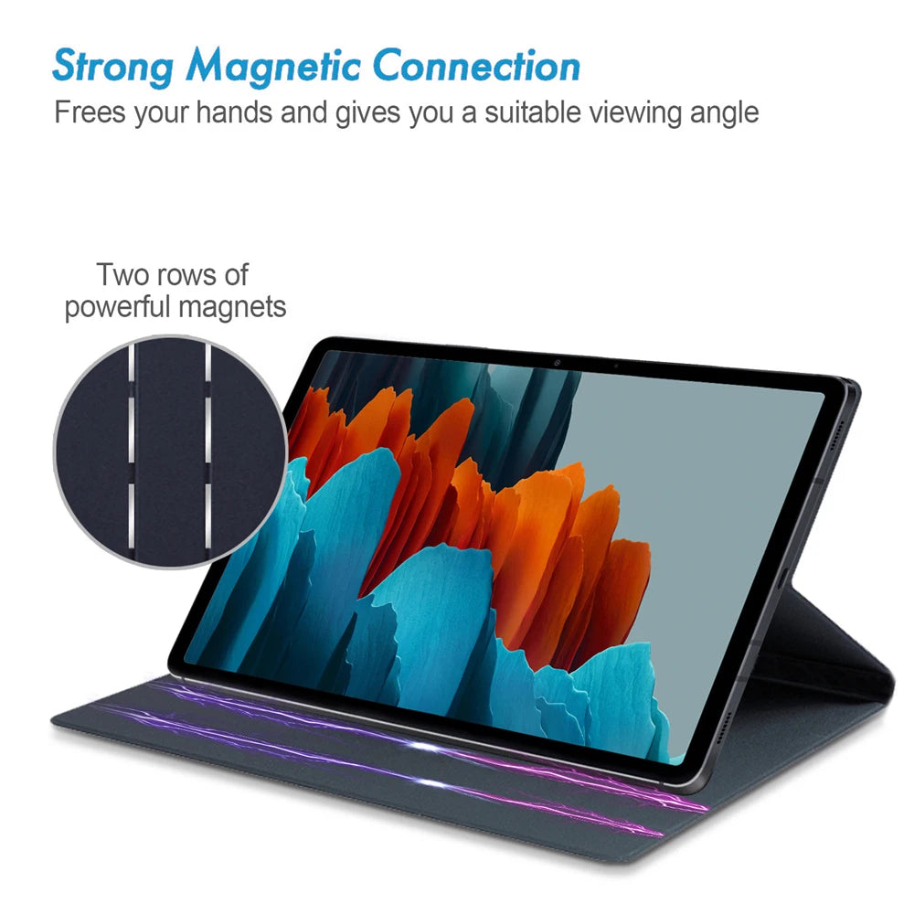 Étui Magnétique pour Samsung Galaxy Tab S7/S8/S9/S10 (10.9”–14.6”) – Support Multi‑Positions, Réveil Automatique & Porte‑Stylet Intégré