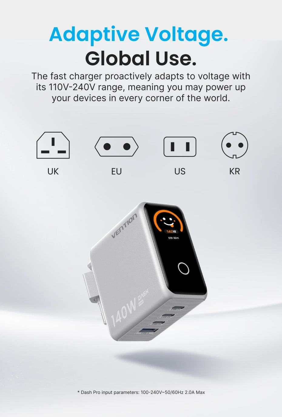 Chargeur Vention Dash Pro 140W GaN 5.0 avec écran intelligent
