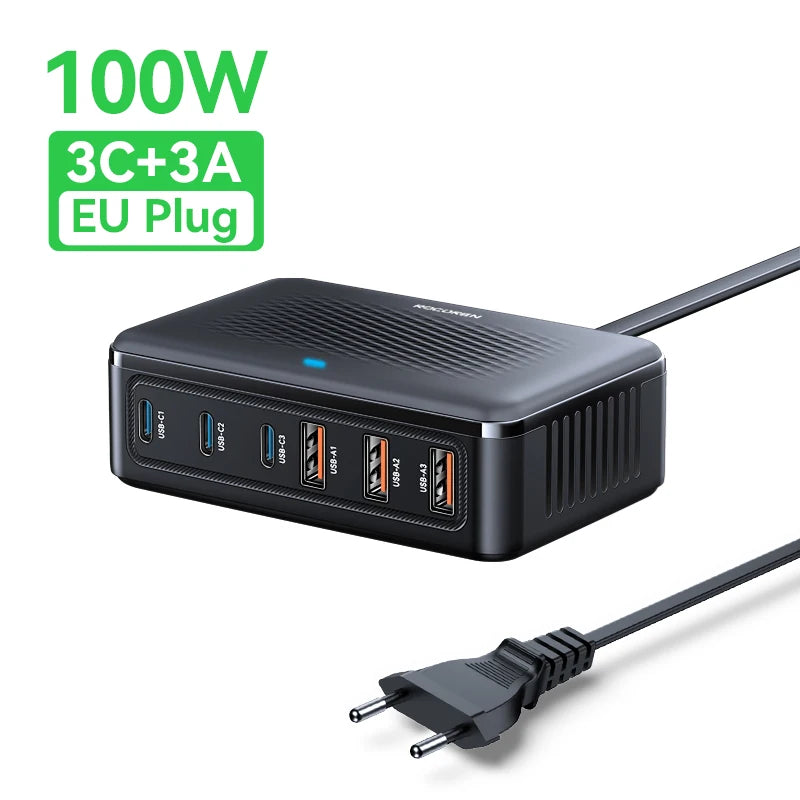 Chargeur Rocoren 100W 6 ports  technologie GaN hub