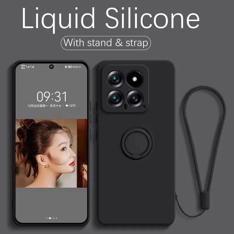 Coque de téléphone avec support magnétique en Silicone liquide de luxe, étui arrière pour XiaoMi 13T 14T 15 Redmi 13C 4G Note 12 13 14 Pro Plus 5G