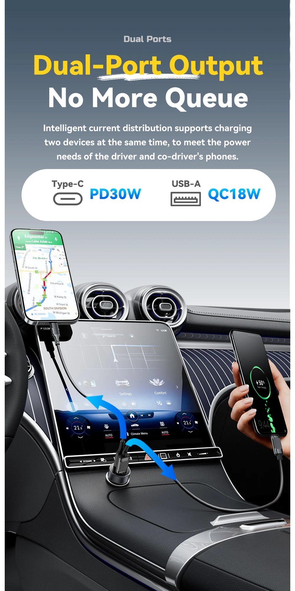 Chargeur ESSAGER USB‑A & Type‑C Charge Rapide PD 30W