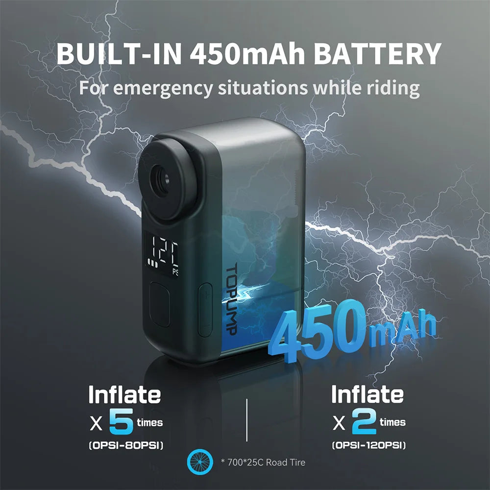 TOPUMP TB2 PRO – Mini Pompe Électrique Vélo 120 PSI avec Écran LED