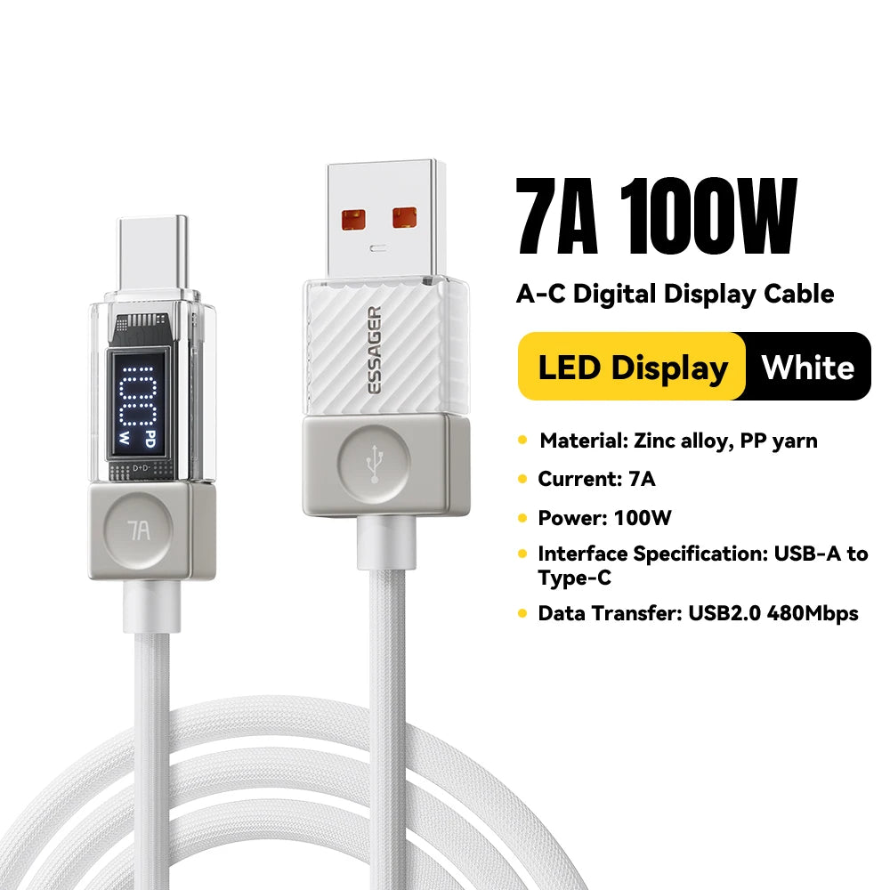 Câble USB‑C ESSAGER Version Haute Qualité & Originale 240W et 100W