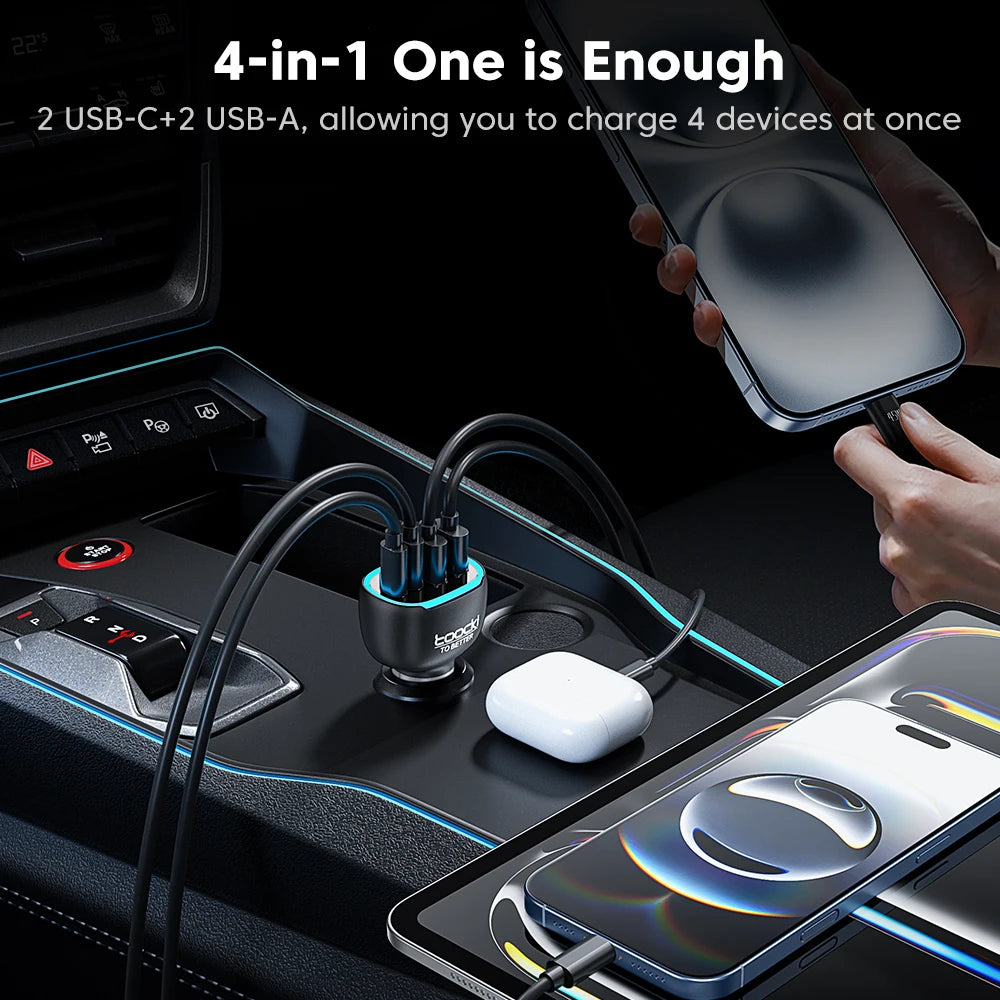 Chargeur TOOCKI à charge rapide avec quatre ports, disponible en versions 90W et 120W.