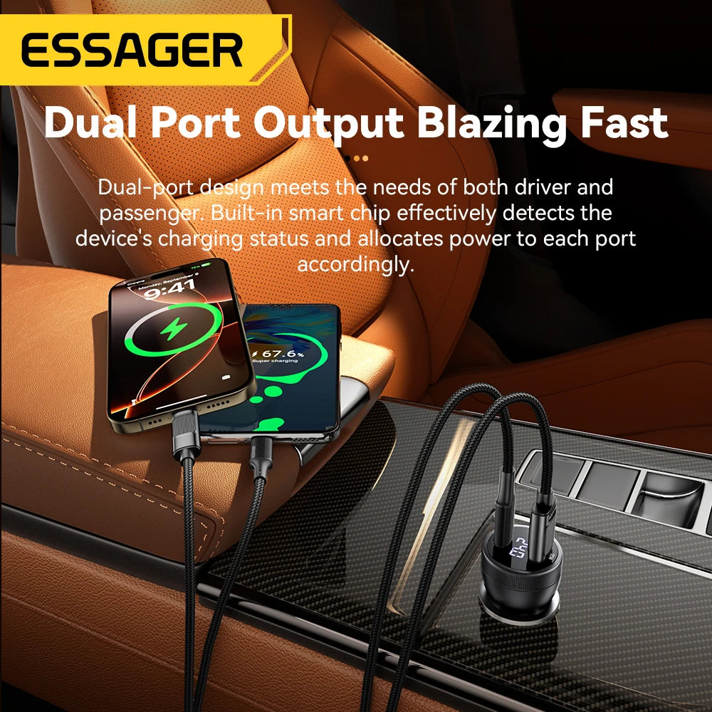 ESSAGER F755 Chargeur Voiture 100W – USB-C 45W + USB-A 55W