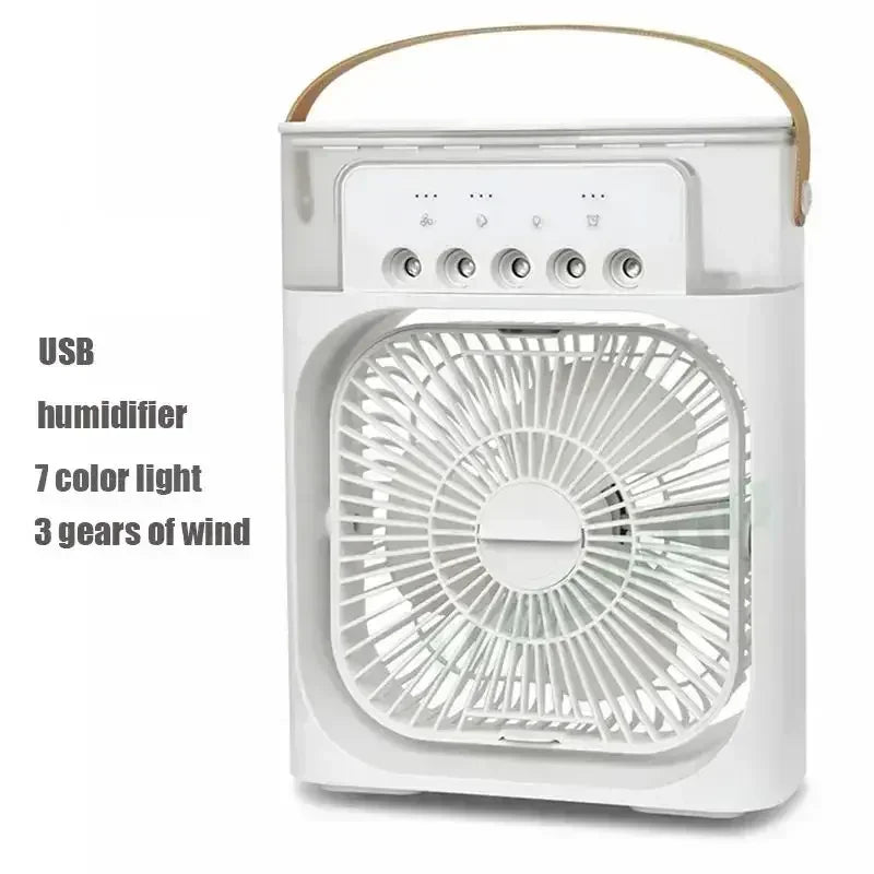 Ventilateur Portable 3‑en‑1, Mini Climatiseur, Humidificateur & Veilleuse LED pour Maison et Bureau
