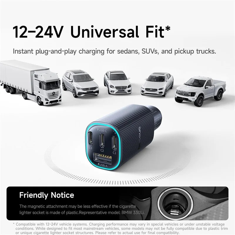Baseus PrimeTrip VP2 – Chargeur Voiture Magnétique 160W, 3 USB-C + USB-A