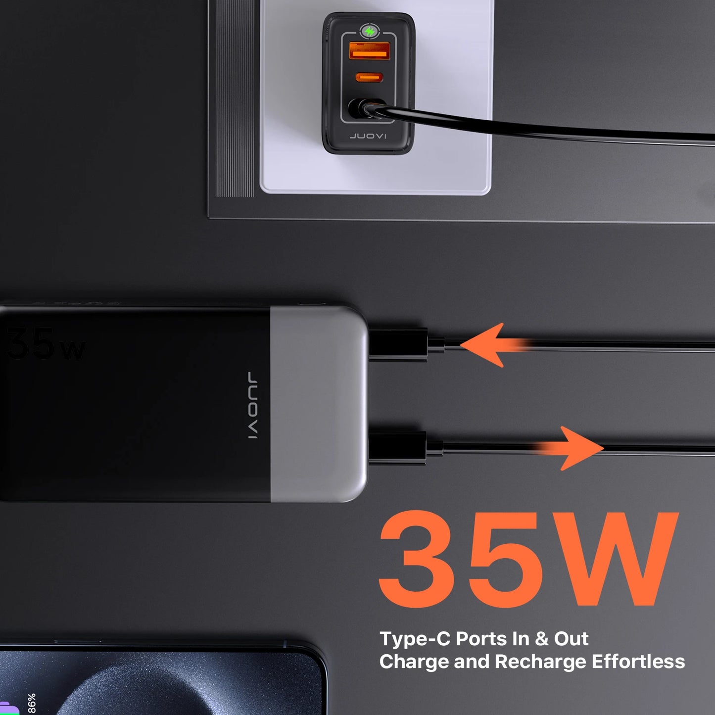 Batterie externe portable JUOVI 10000mAh, chargeur portable 35W à charge super rapide
