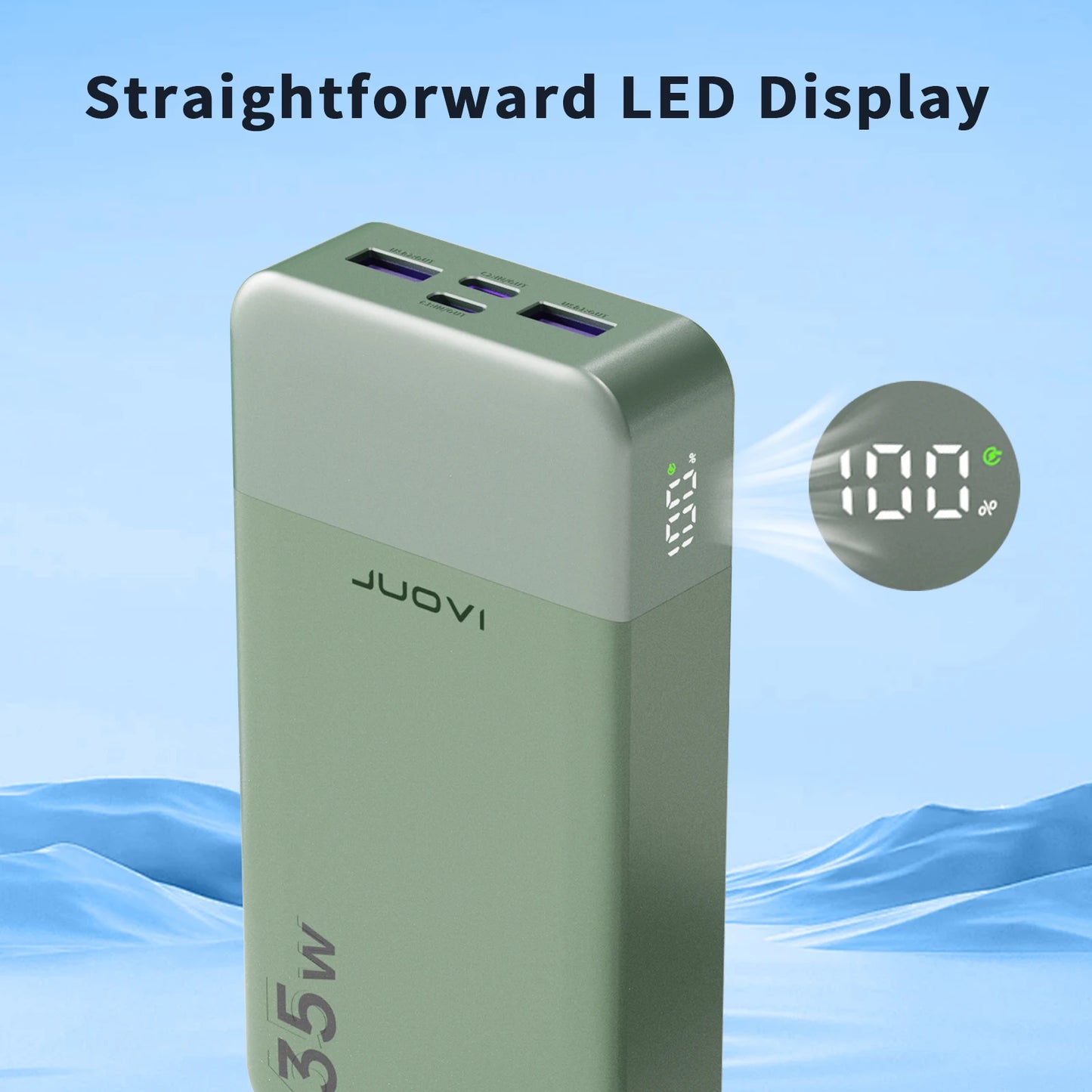 JUOVI Powerbank 20000mAh – Chargeur 35W PD3.0 QC4.0 avec Écran LED
